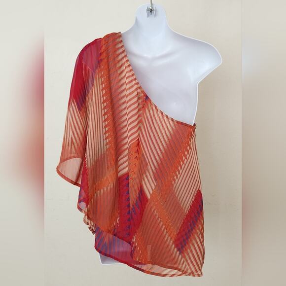 JESSICA SIMPSON One Shoulder Printed Blouse Top Size M - Picture 7 of 12